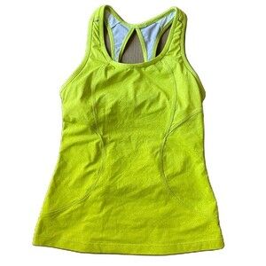 Athleta Neon Yellow/Green Racerback Running Workout Tank Top With Pocket XS